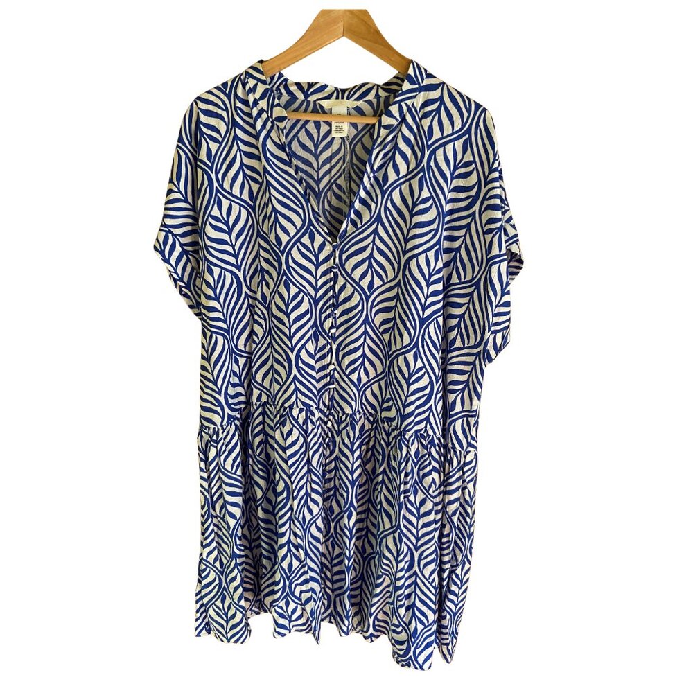 H&M Blue and White Flowy Dress, Size L